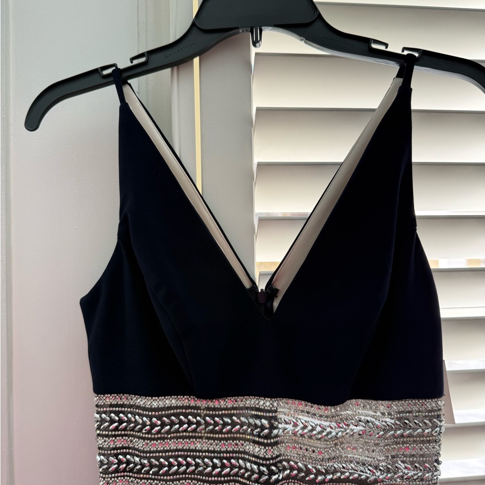 Elegant Navy and Silver, Full Length Dress with 29 inch slit